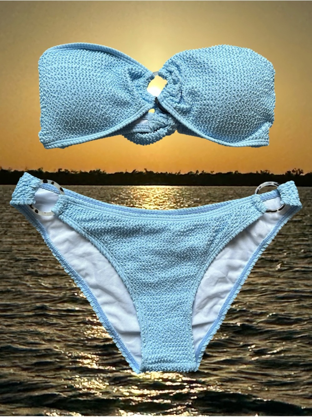 Zaful Baby Blue Small Bandeau Bikini Set